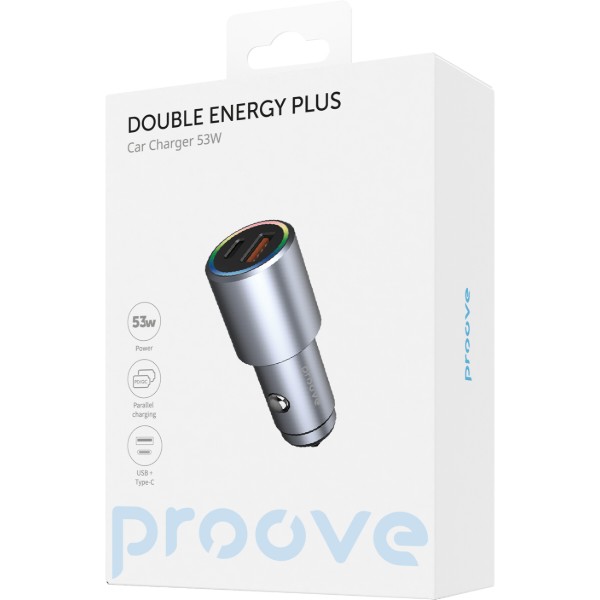 Фото - Автомобильное зарядное устройство Proove Double Energy Plus 53W (USB + Type-C) Metal Gray